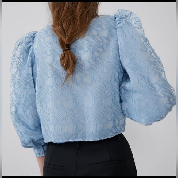 NWT Zara Blue Organza Blouse size S - Picture 1 of 7